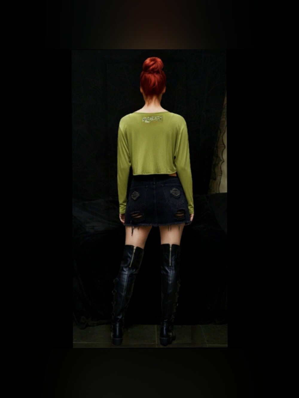 Vtg Y2K Harley Davidson olive green sequins lace long sleeve bolero shrug L NWT - Picture 4 of 16
